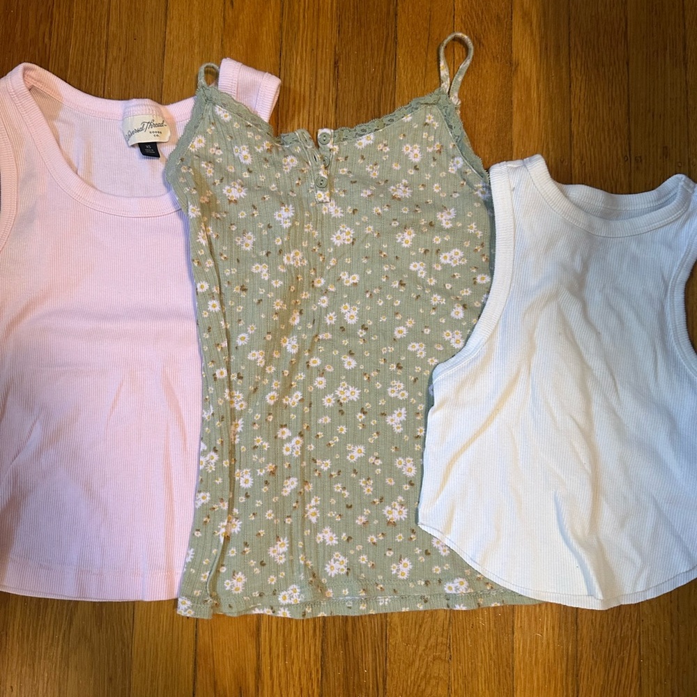 Target Women's Tank Tops - Pink, Green Floral, White